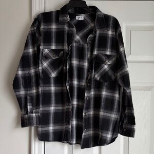 Plaid Button Down Shirt - Black and White